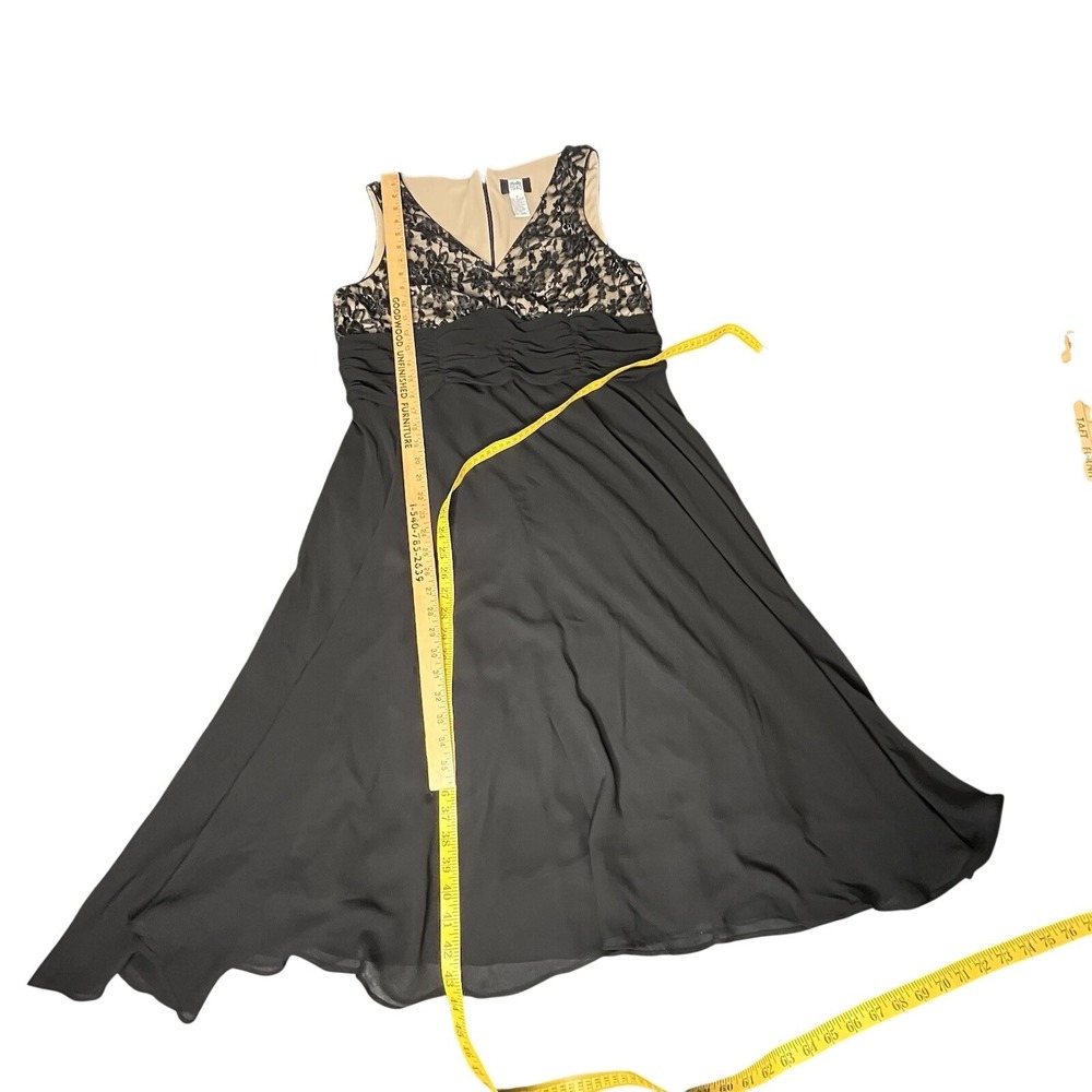 Studio 1940 Midi Dress Womens 16 Black Lace Beaded Ruched Cocktail Evening Party - Picture 7 of 12